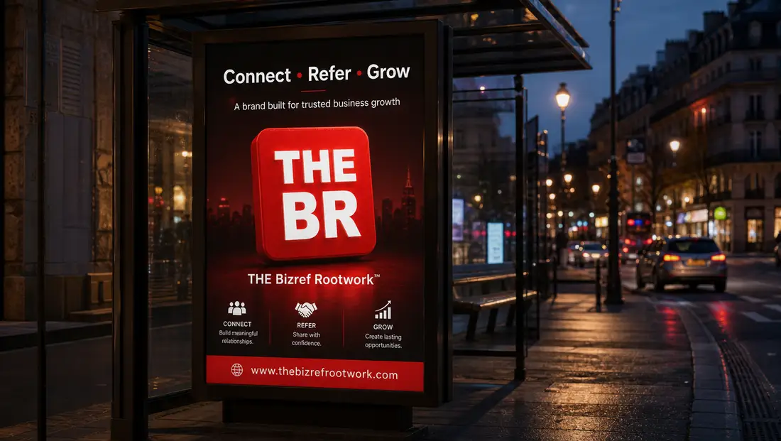 Concept render: THEBR bus stop display at night