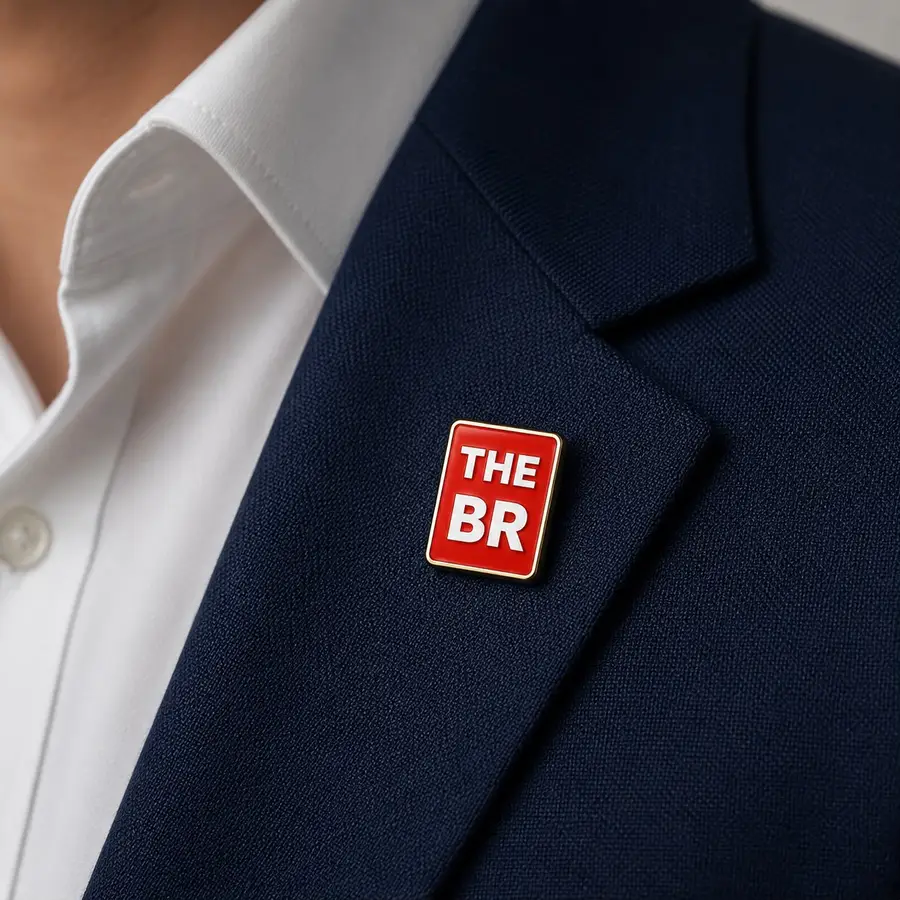 THEBR member pin on a lapel